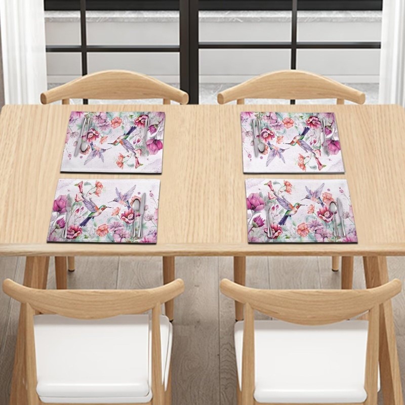 BIGCARJOB Hummingbird Flower Placemat Set of 6 Spring Floral Birds