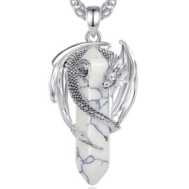 AEONSLOVE Dragon Necklace Men's White Turquoise Necklace Women's Dragon Crystal Necklace Viking Dragon Pendant Turquoise Crystal Necklace Gemstone Healing Stones Jewellery