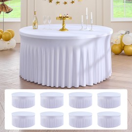 8 Pack White Round Spandex Tablecloth 60 inch,Wrinkle Free High-Stretch 120 inch Round Table Cloths Fitted 5ft Tables,Ruffle Elastic Round Spandex Table Covers with Skirt for Party Wedding Banquet