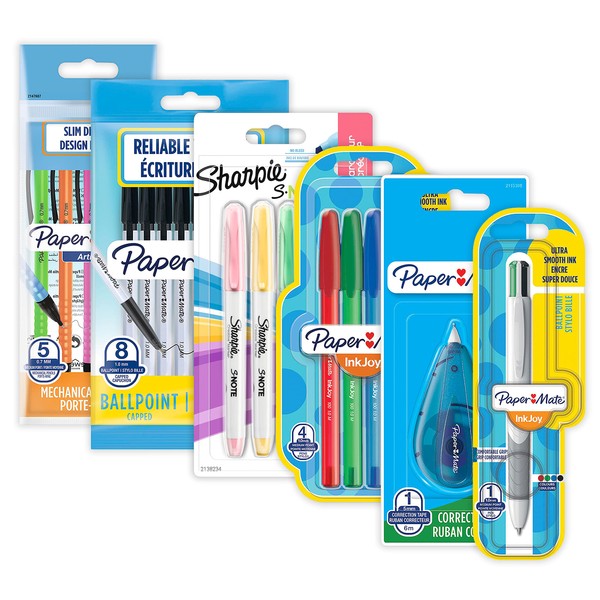 Paper Mate & Sharpie Pens Set | Stationary Supplies | Ballpoint Pens, Highlighters, Mechanical Pencils & Correction Tape | Perfect for School & Office | 23 Count
