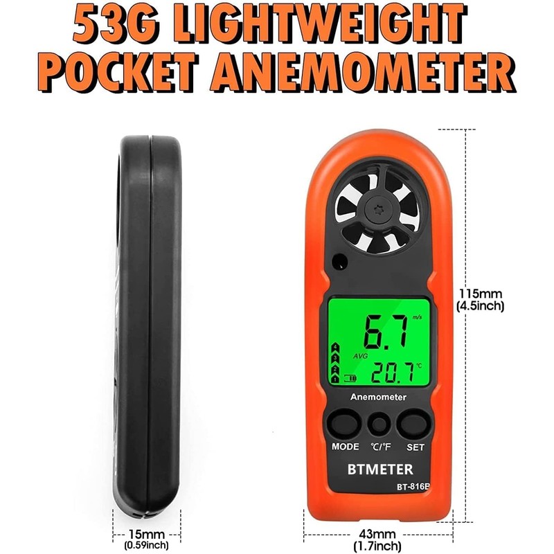 BTMETER Anemometer Handheld Wind Speed Meter, BT-816B Mini Digital Air