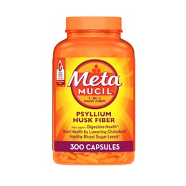 Metamucil 3-in-1 Fiber Capsules, Daily Psyllium Husk Fiber Supplement, Fiber Capsules for Digestive Health, Plant-Based Psyllium Husk Fiber Capsules, #1 Doctor Recommended Fiber Brand, 300ct Capsules