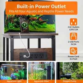 20-29-37 Gallon Fish Tank Stand with 3 Power Outlet 2 USB Port, Metal Aquarium Stand with 4-Tier Adjustable Storage Shelves, 30''L* 13''W*30''H Reptile Tank Stand, Fish Tank Table, 500lbs Capacity