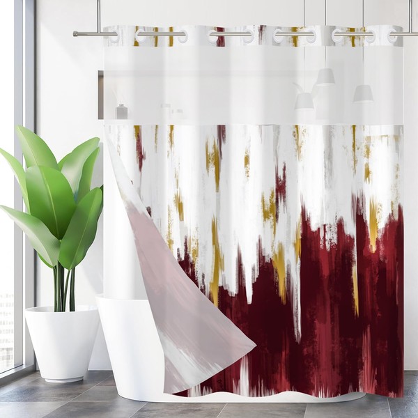 Caheansi No Hook Shower Curtain with Snap in Liner, Hotel