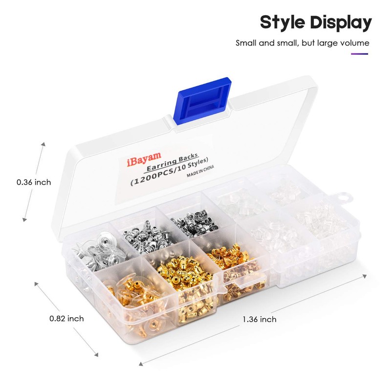 1200Pcs Earring Backs, Earring Backings iBayam 10 Styles Earring Back