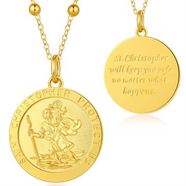 St Christopher Necklace Saint Christopher Necklace for Men St Christopher Medal Gold Plated St Necklace for Women Men St Christopher Protector Talisman Pendant 20 Inch