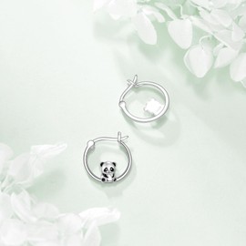 Panda Hoop Earrings 925 Sterling Silver Panda Hypoallergenic Hoop Earrings Cute Animals Jewelry Gifts for Women
