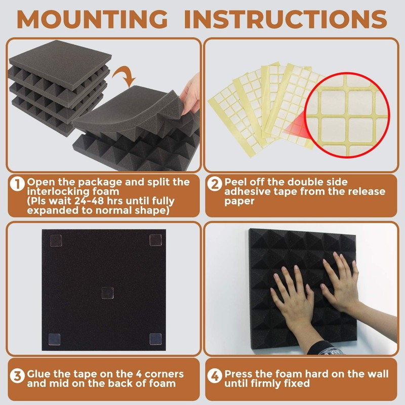 24 Pack-12 x 12 x 2 Inches Pyramid Designed Acoustic