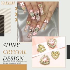 YAEISM 42PCS Gold Nail Charms 3D Crystal Gold Heart Nail Charms Alloy Cross Nail Charms Shiny Butterfly Nail Charms Diamond Rhinestones for Nail Art and DIY Crafts Decoration