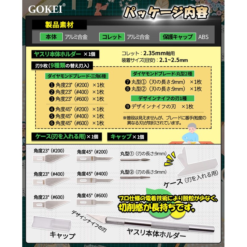 Gokei Diamond File, Precision, 0.02 in (0.6 mm), Electrodeposition, Deburring,