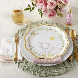 Kate Aspen Elephant Baby Shower 9 in. Premium Decorative Paper Plates (350 GSM weight -Set of 16) | Party Supplies