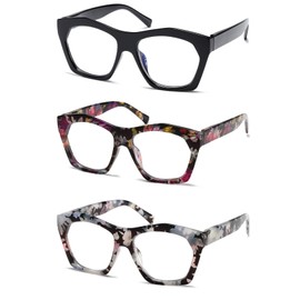 Viseng 3 Pack Oversized Frame Design Women's Reading Glasses, Blue Light Blocking Computer Reader +3.5