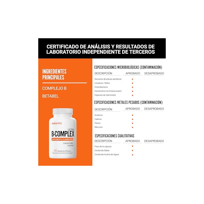 Restart Complex Completo Vitamina B12 Suplemento Complejo Mujer Hombre Laboratorio