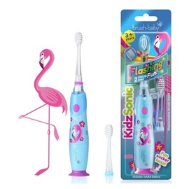 Brush‑Baby - KidzSonic Flamingo Kids Electric Toothbrush for Ages 3+ with Disco LED Lights, Gentle Sonic Vibrations, 2-Minute Smart Timer & 30‑Second 