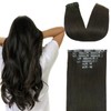 FUOTONBUTY Clip-In Real Hair Extensions, Double Stitched, 7 Pieces, Dark