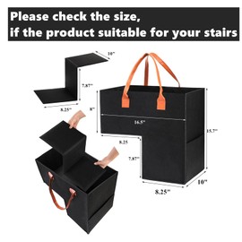 Yopay 2 Pack Stair Basket with Leather Handle, Upgraded Foldable Step Basket Bins for Stairs, Felt Staircase Storage Organizer with Supporting Insert for Carpeted Wooden Stair, Book, Clothes, Computer