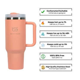 Beazyness 'TumblerX' Insulated Stainless Steel Cup with Straw - Double-Walled, Robust Design - Keeps Drinks Hot or Cold - Dishwasher Safe - Perfect for Travel (Dusty Rose, 1.2L)