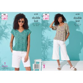 King Cole Women’s Knitting Pattern Double Knit Ladies Top (6129), 32” – 50” (81cm – 127cm)