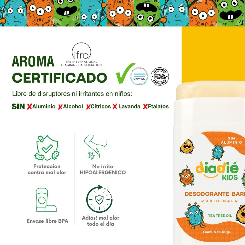 DIADIE KIDS Desodorante natural para Niños, Barra, Original 3 Pack