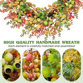 ChirsXiao Wreaths for Front Door 24 inch Spring Wreath Artificial Berry Wreath with Purely Handmade, Big Berries, Berries Cluster, Mixed Berries Farmhouse Green Year Round Indoor Outdoor Decoration