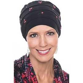 Cardani Bamboo Tranquility Cap - Beanie for Daytime or Sleeping Embroidered Bamboo - Charcoal Floral
