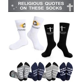 Shihanee 6 Pairs Back to School Christian Socks for Men VBS Pastors Funny Gifts Bible Jesus Cross Crew Socks with Saying(Vivid)