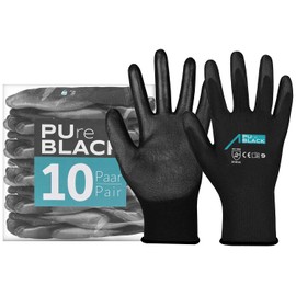 ACE PUre Black Work Gloves - 10 Pairs of Sensitive Protective Gloves for Work - EN 388-09/L (Pack of 10)