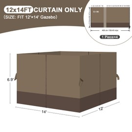 Aoodor 12x14 ft Outdoor Gazebo Curtains, 4 Panels Waterproof Privacy Sidewall Replacement with Zipper for Patio Pergola and Canopy, Brown and Coffee
