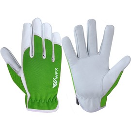 Ladies/Mens Leather Gardening Gloves - Work Gloves for Women or Men for Garden and Household Tasks (Green, Medium)