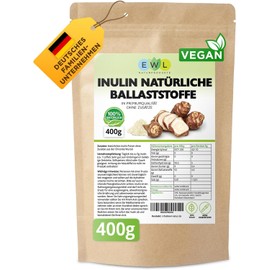 EWL Naturprodukte Inulin Powder – 400g Chicory Root Fiber • Prebiotic, Vegan & Additive-Free • Slightly Sweet Taste • Lab-Tested & Bottled in Germany
