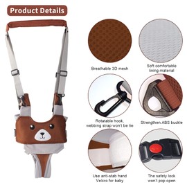 IULONEE Baby Walking Harness Breathable Handheld Kids Toddler Helper Assistant Adjustable Infant Walker Help Baby Walk Stand Up Child Learning Belt for 8-24 Month Old Babies Activity (Brown)