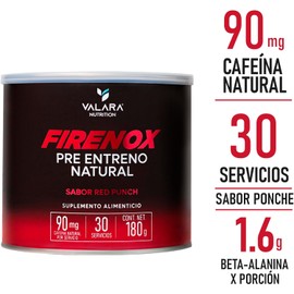 Valara Firenox Pre Entreno Natural - Sabor Ponche - Preworkout a base de betabel - 180g