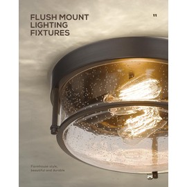 FEMILA Flush Mount Light Fixture, 12" Ceiling Light Fixtures, Farmhouse Porch Ceiling Lighting Outdoor, Oil Rubbed Bronze with Seeded Glass Shade,4FTJ22-F ORB