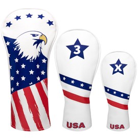 Fitense Magnetic Golf Head Covers, 3 Pack Golf Club Head Covers USA Stars and Stripes, Velour Lined for Extra Club Protection, Designed to Fit All Woods and Drivers Velour Lined (1,3,X)