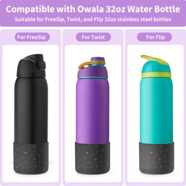 Diumepo Silicone Boot for 32 oz Owala Water Bottles, Anti-Slip Protective Sleeve for Owala Twist & FreeSip & Flip Insulated Water Bottle, Boot Bottom Base for Owala (Glitter Black)