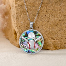 PROESS Baseball Necklace 925 Sterling Silver Sport Baseball Pendant Abalone Shell Baseball Jewelry Gifts for Women Men