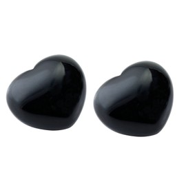 Rockcloud Healing Crystal Black Obsidian Heart Love Carved Palm Worry Stone Chakra Reiki Balancing(Pack of 2)