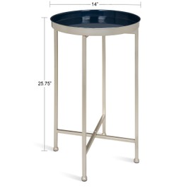 Kate and Laurel Celia Round Foldable Tray Accent Table, 14" x 14" x 25.75", Navy and Silver, Modern Minimalist Design and Magnetic Detachable Tabletop