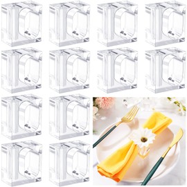 Flower Napkin Rings Acrylic Napkin Holder for Cloth Napkins Flower Bud Square Napkin Ring Clear Napkin Holders Bud Vase Combo for Wedding, Birthday Banquet Table Decor, 1.77 x 1.97 Inch(12 Pcs)