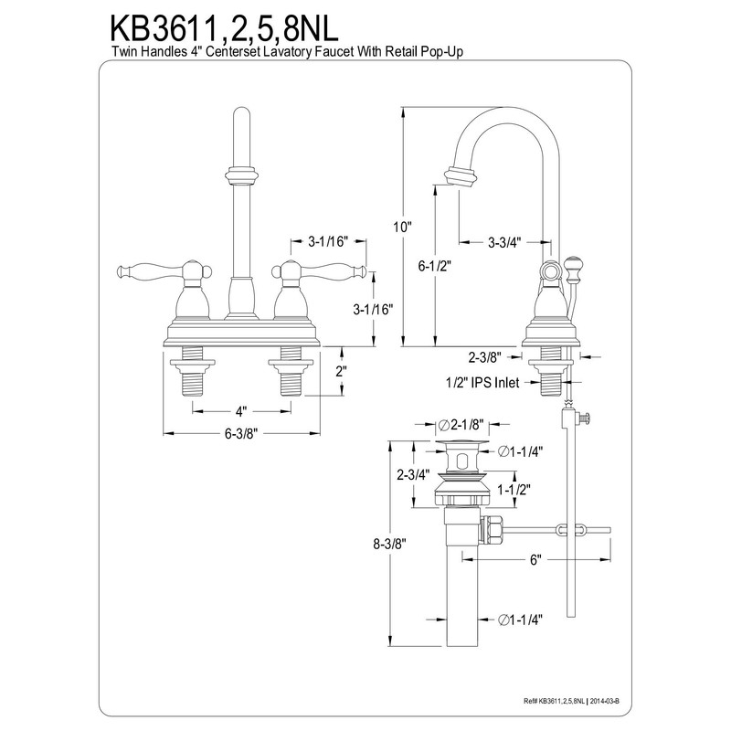 Kingston Brass KB3612NL Deck Mount Lavatory Faucet with Lever Handle