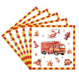 DazzJoy 20 Stück Feuerwehr Servietten, 33 x 33 cm Servietten Feuerwehr Kindergeburtstag Deko Junge Mädchen, Feuerwehrauto Papierservietten für Party Deko Geburtstag, Feuerwehrmann Tischdeko Servietten