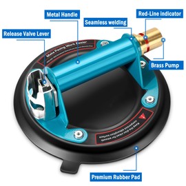 Gotsblock 8" Glass Suction Cup, 2 Pack Vacuum Suction Cups with Metal Handle and Brass Pump for Granite & Glass Lifting, 480 lbs Load Capacity with Carrying Case