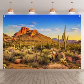 Luminora Fabric 7x5ft Desert Nature Scene Photography Backdrop Cactus Rock Plants Mountains Background Western Cowboy Party Decorations Photo Booth Banner
