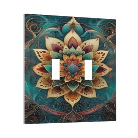 HLCoChT Decorative Art Light Switch Covers Enchanted Mandala Lotus 2 Gang Double Toggle Wall Plate Decorative Switchcover Electrical Switchplate