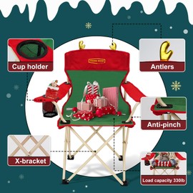 YOUNG WOOD Portable Camping Chair Beach Chair Outdoor Foldable Chair, Included Mesh Cup Holder & Safety Lock to Avoid Pinch Hand, Suitable for Christmas, Camp, Party, with Carrying Bag, Ages 2 to 7