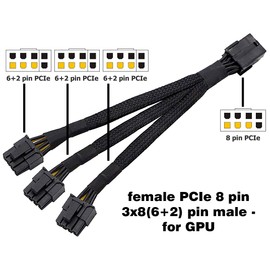 TeamProfitcom 16 AWG, PCI-e 8Pin PCI Express Graphics Video Card GPU VGA 8 Pin Female to 3X GPU 8(6+2) Pin Male GPU 8 pin Splitter Power Sleeved Cable 8 Pin GPU 12-inches