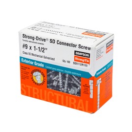 Simpson Strong-Tie SD9112R100 - #9 x 1-1/2 Inch Strong Drive SD Connector Screws - 1/4 Inch Hex Head, Galvanized Coating, Hex Bit Included, for Construction, Home Improvement (Box of 100)
