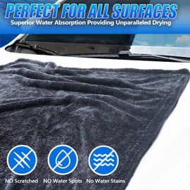 Premium Car Drying Towel, 36x28 inch XL Microfiber Towel, 1300 GSM Microfiber Cleaning Cloth, Super Absorbent, Leaves No Streaks, Scratches, or Water Spots, Black - Dries an Entire Vehicle, Black