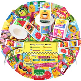 HORIECHALY 1200 Pcs Scented Stickers for Kids, 4 Rolls Scratch and Sniff Smelly Motivational Reward Stickers, Classroom Teacher Must Haves, School Supplies Incentives for Students(0.98")