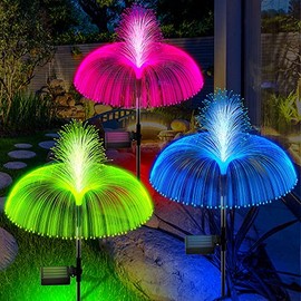 Solar Yard Lights Outdoor Decorative Waterproof, Solar Garden Light Outside Decorations Color Changing, Solar Flower Lights Stake Decor for Pathway Patio Lawn Party Wedding Birthday Holiday, 3 PCS